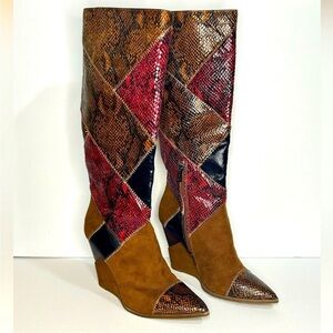 Jessica Simpson Women's Henlee Red Brown Faux Leather‎ Knee-High Boots Size 9